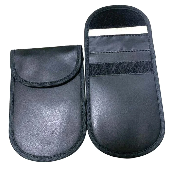 Wireless Remote Key Signal Blocker Car Key Keyless Leather Punch Bag Black PU Leather Bag