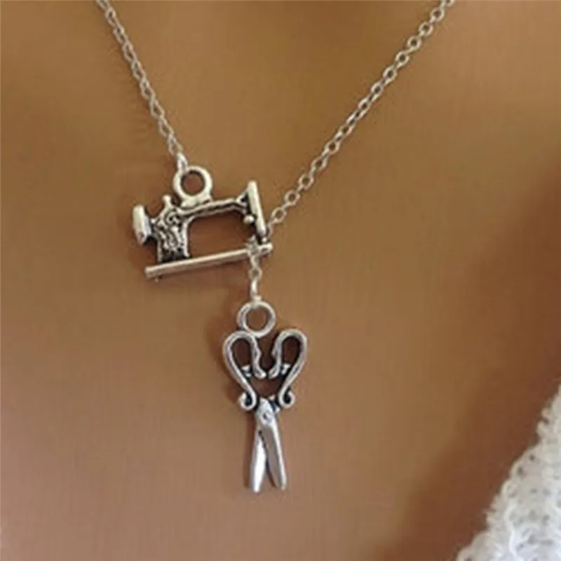 Швейные ножницы Ожерелье Подвеска для женщин Винтаж серебро нитевая катушка Подвески Воротник заявленное фирмой колье ожерелья ювелирные