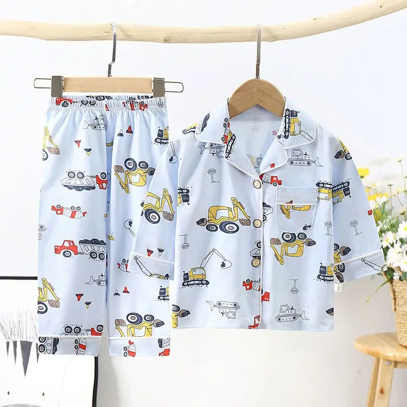 Children 100% Cotton Pajamas 2PCS Set Cartoon Print Girls Sleepwear nightwear Kids Long Sleeve Pajamas Set Boys