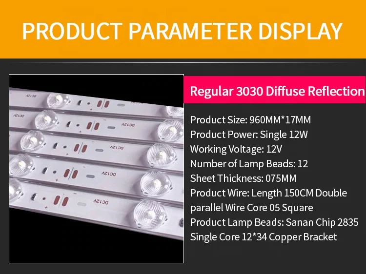 3030 LED Bar Hard Strip Diffuse Reflection led lattice light 12V for ultra-thin light box TV Backlight Strips