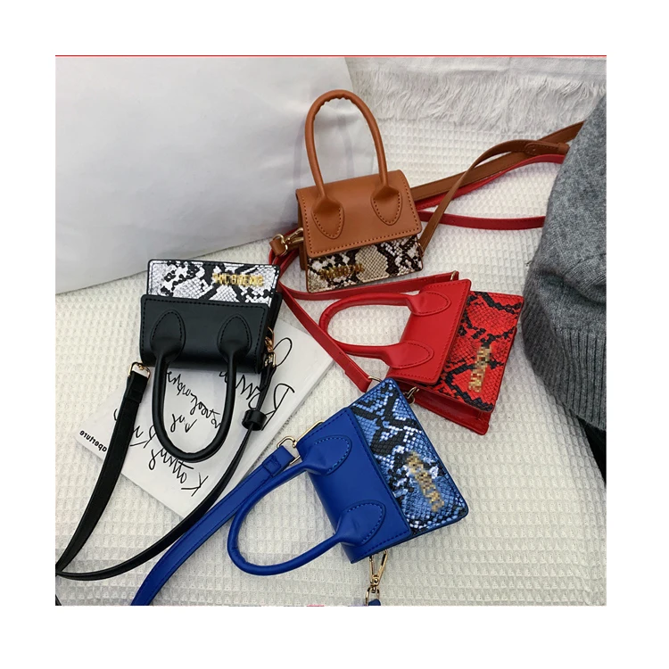 
MRT029 2021 Ins Fashion Cute Mini Snake skin PU Leather Totes Shoulders Messenger Bags kids Crossbody Purses Small Handbags 