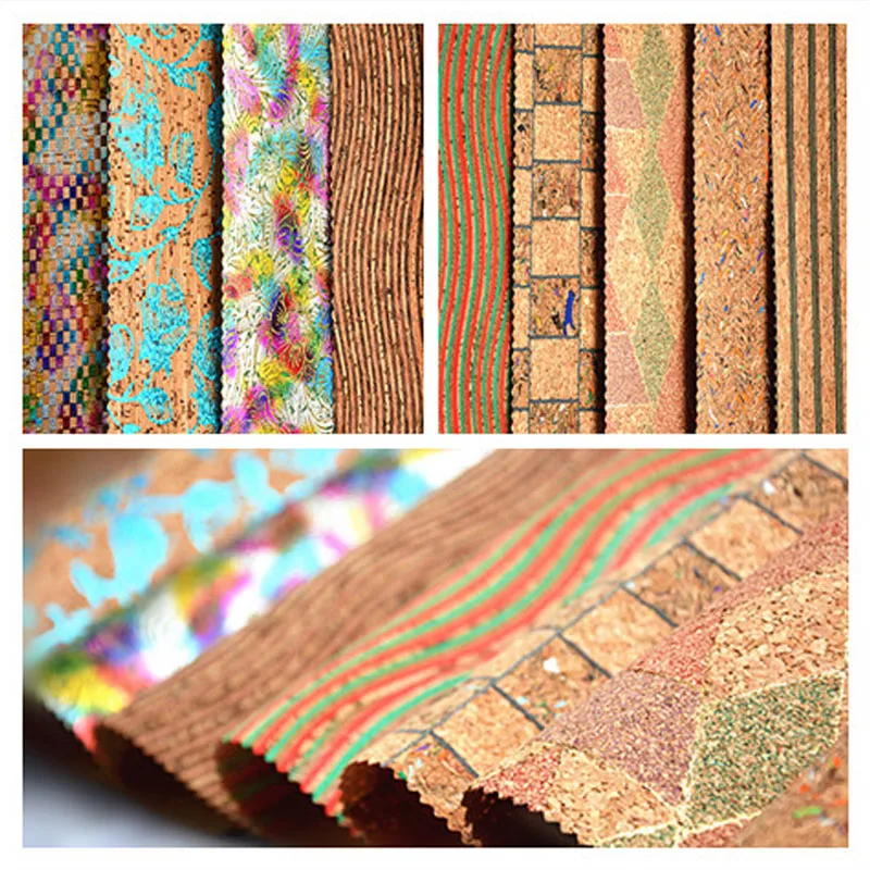 Furniture Bag Natural Cork Wood Grain Vegan PU Faux Leather Fabric Sheet Garments