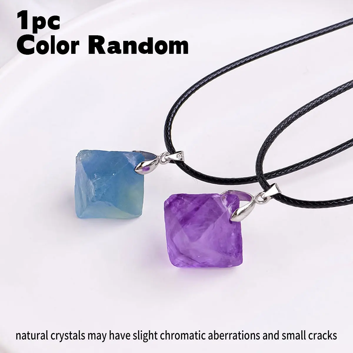 Wholesale new product Crystal Healing stones pendant Blue purple Fluorite octahedron pendant leather string gifts