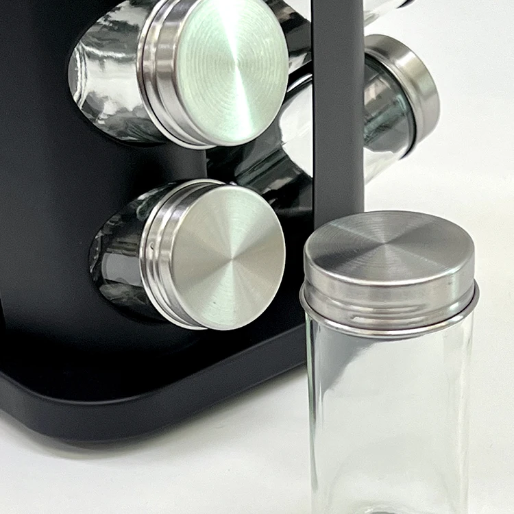 Rotating Spice Rack Organizer with 12 Jars Revolving Standing Seasoning Tower with 12 Glass Bottles Rotating Spice Organizer