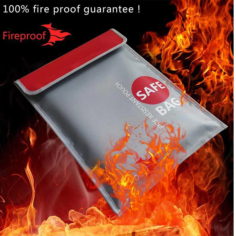 Fireproof Storage Bag Accept Custom Logo Lightweight Silicone Coated Silver Money Jewelry Passport Valuable Documents Safe Bag