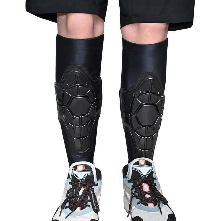 Lightweight D3O Pad Calf Compression Sleeve Football Soccer Shin Guard with Shock Absorption Support