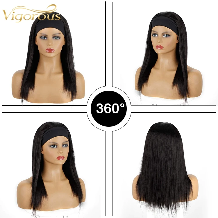  Wholesale 20 Inch Long Heat Resistant Synthetic Afro Headband Wigs For Black Women Bone Straight