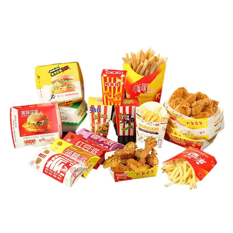 Custom logo Take Away Food Boxes French Fries Fried Chicken Box Nuggets Paper Bags Fast Food Packaging