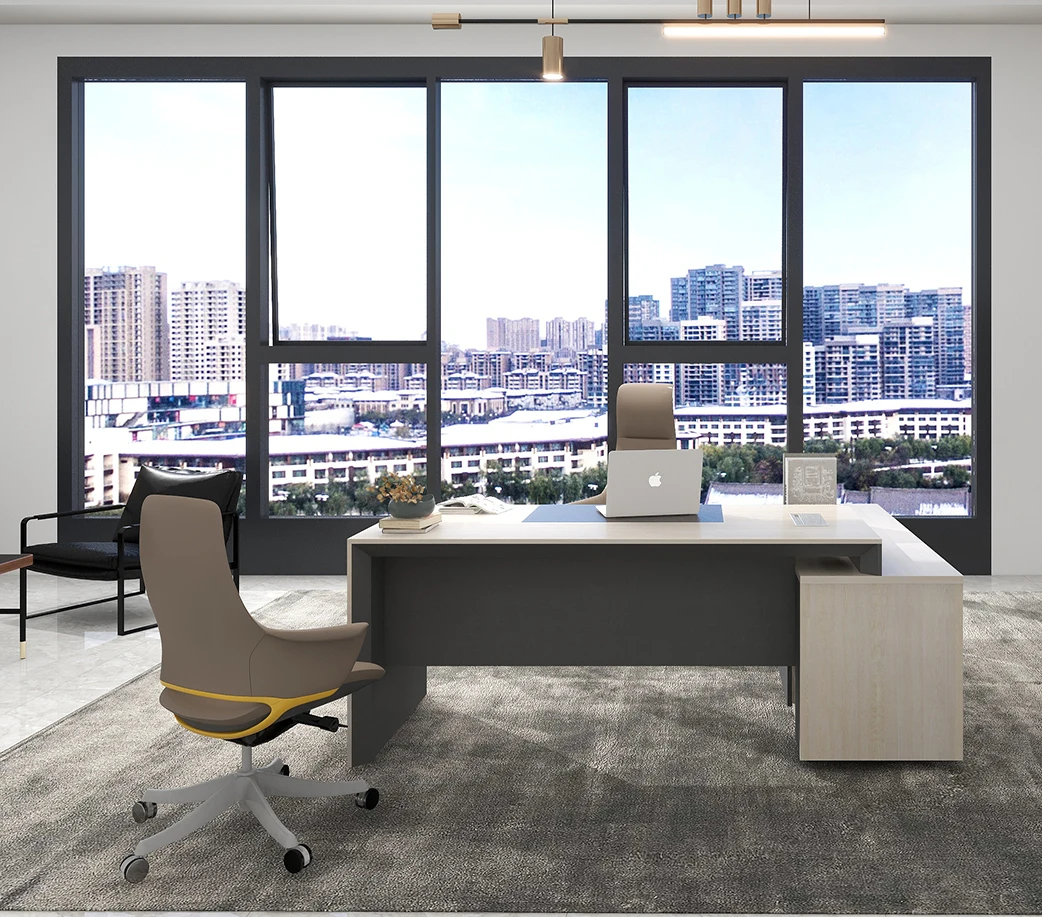 Factory custom modern L-shaped Boss ceo Manager desk Executive Wooden office tables and chairs for office furniture