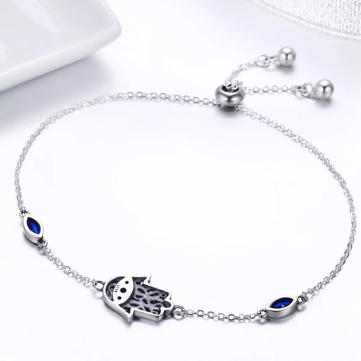 LEICARE Fatima Hamsa Hand Bracelet Blue Eye Jewelry Hamsa Hand Moroccan Bracelet Silver 925 Bracelets for Women Fine Jewelry
