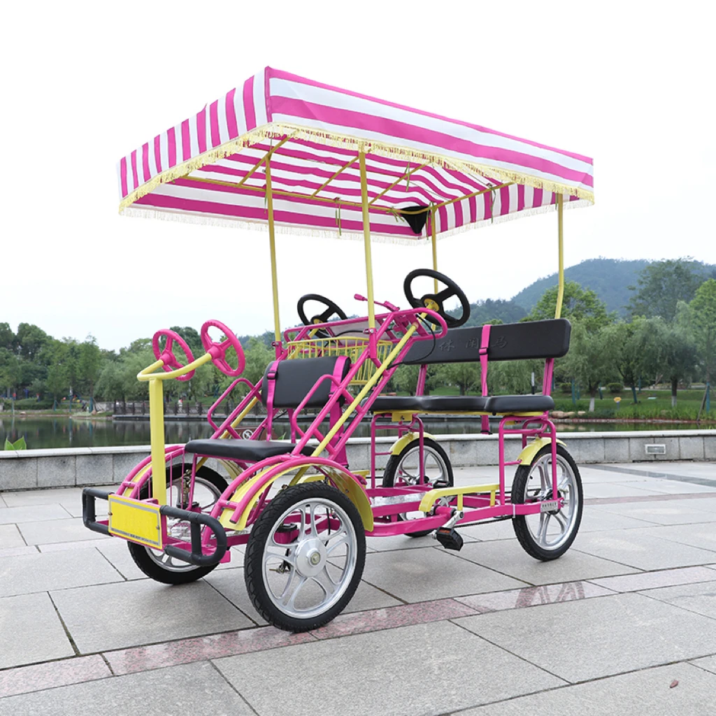 Hot sale good quality 2 person 4 wheel sightseeing tourism tandem surrey bike quad bike 5 person