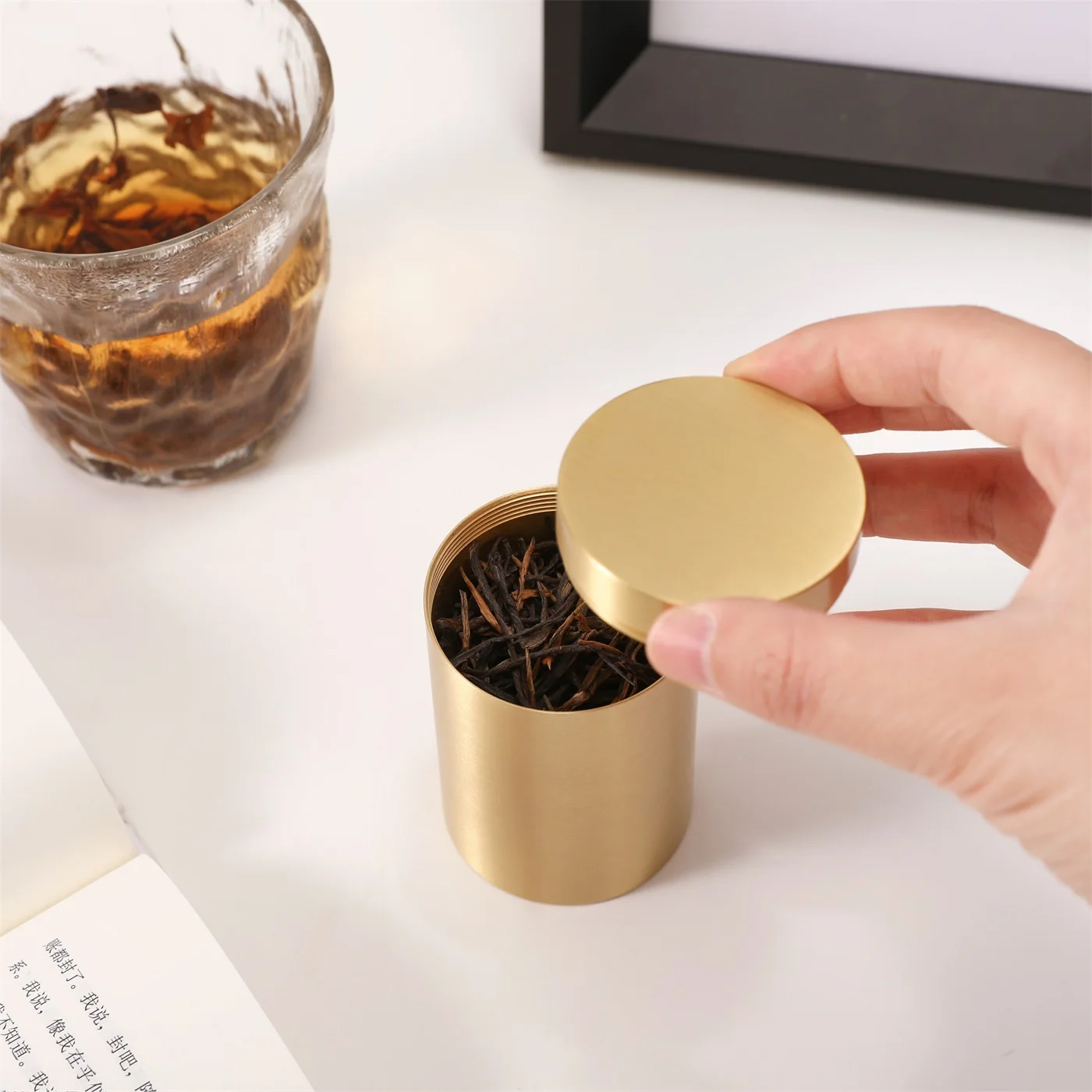 Maxery Tea Canister with Airtight Double Lids Metal Container Large Tea Tin Can Loose Tea Organizer Coffee Storage Box