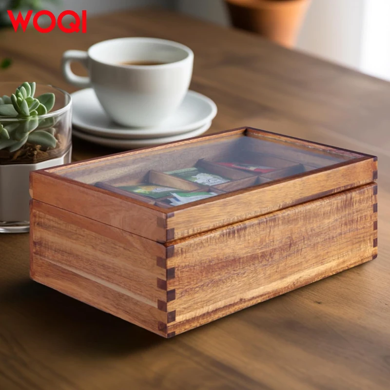 WOQI 8 Compartments Multifunctional Tea Box Wooden Spice Box Removable Containers essential oil wood box