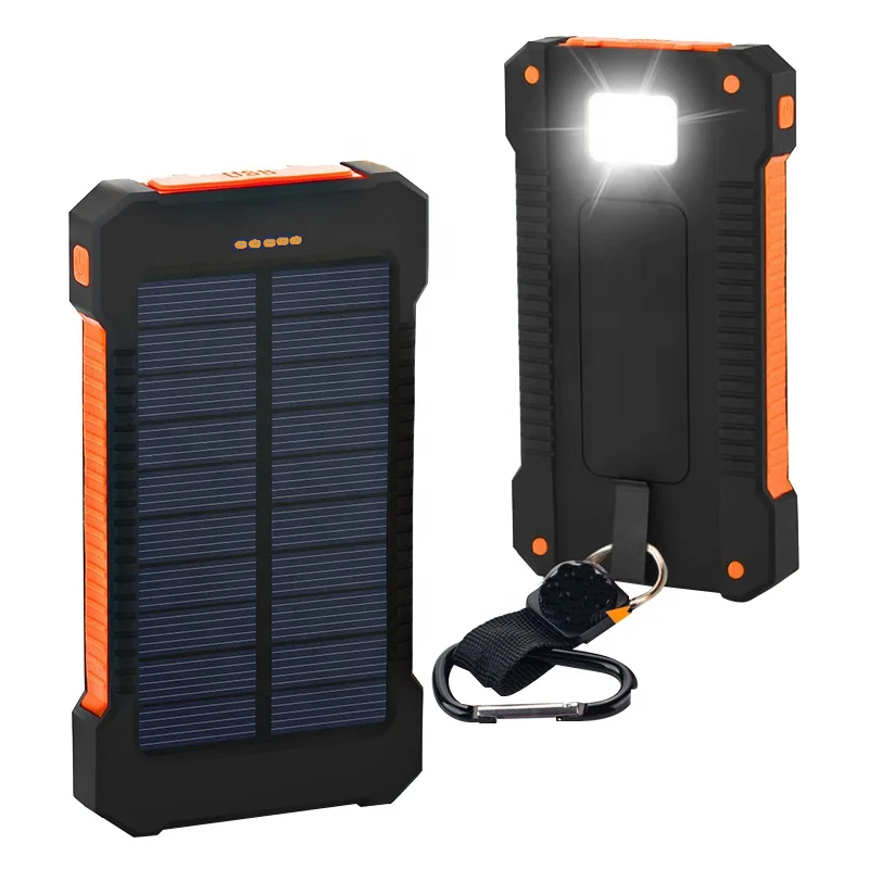 Солнечное зарядное устройство с двумя портами USB Power Bank 20000 мАч водонепроницаемый аккумулятор Внешняя портативная солнечная панель со светодиодной