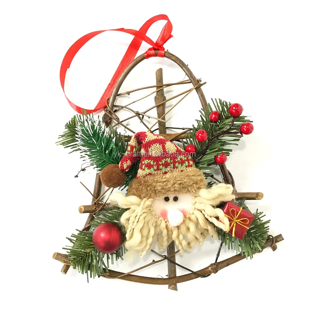 Customized Christmas Santa Wreath 10 Inch New Year Decor Rattan Garland Star Shape Hanging Wreaths With PVC Leaves