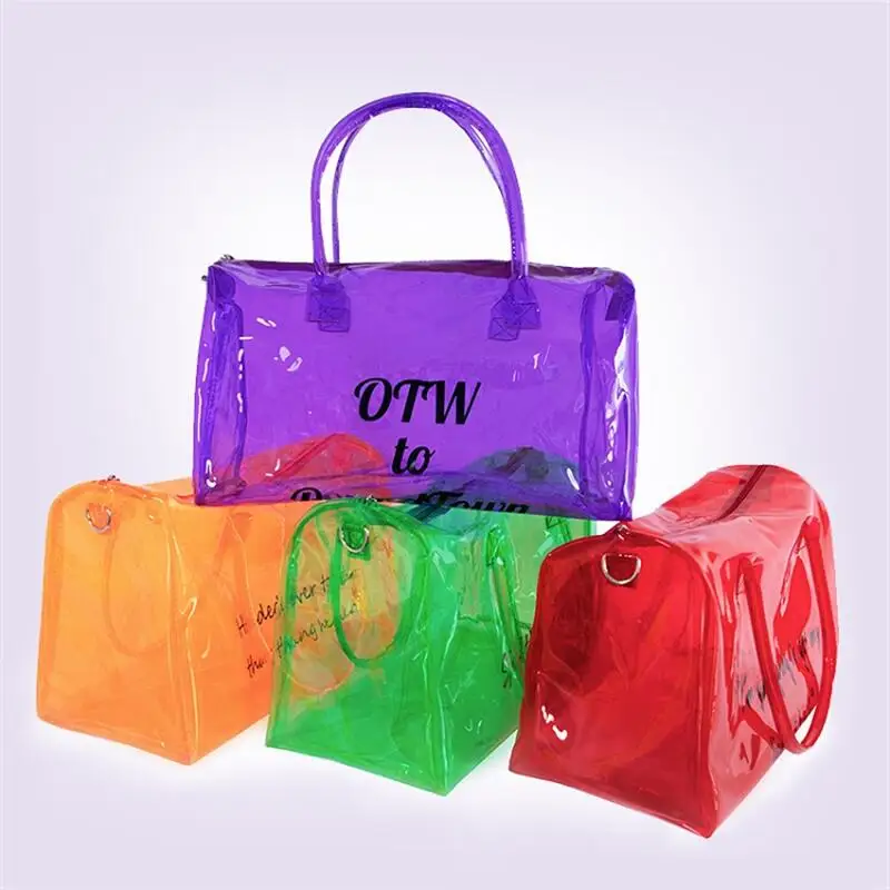 Пользовательский водонепроницаемый спортивный дизайн для тренажерного зала, прозрачная розовая спортивная сумка из ПВХ для фитнеса, провести ночь, выходные, путешествия, Туристическая Сумка, набор чемоданов