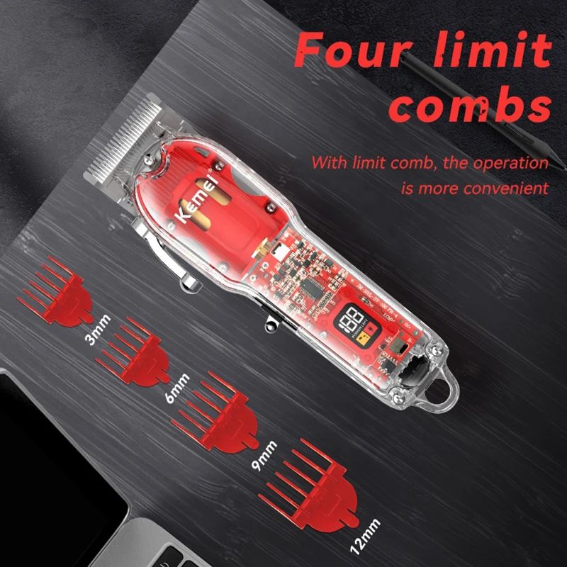 Professional Electric Hair Clippers Kemei KM-1761 Big Power Transparent Body Salon Hair Trimmer Men Barber Hair Cutting Machine