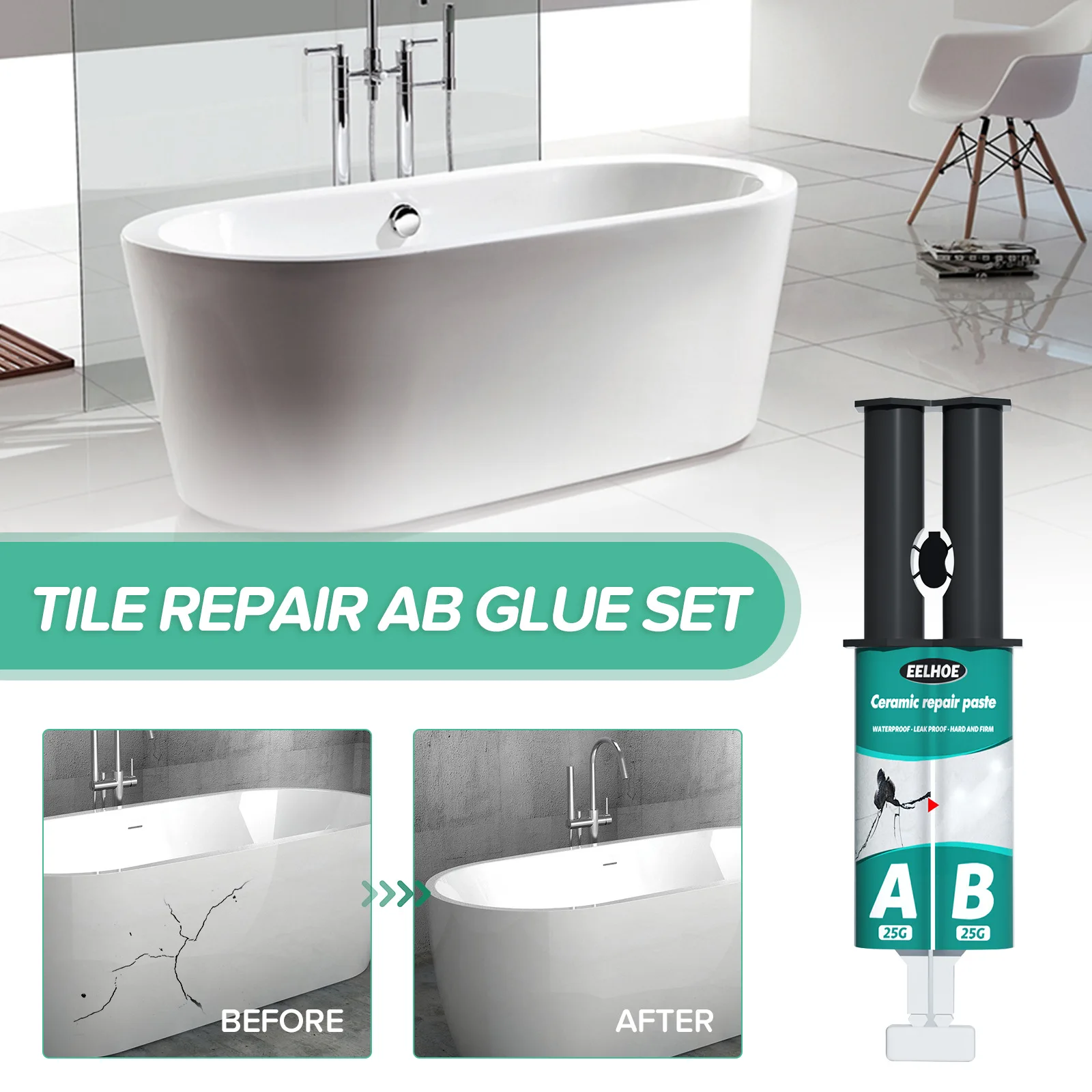 EELHOE Tile Repair AB Adhesive Set Metal Tile Repair AB Adhesive for crack Repair