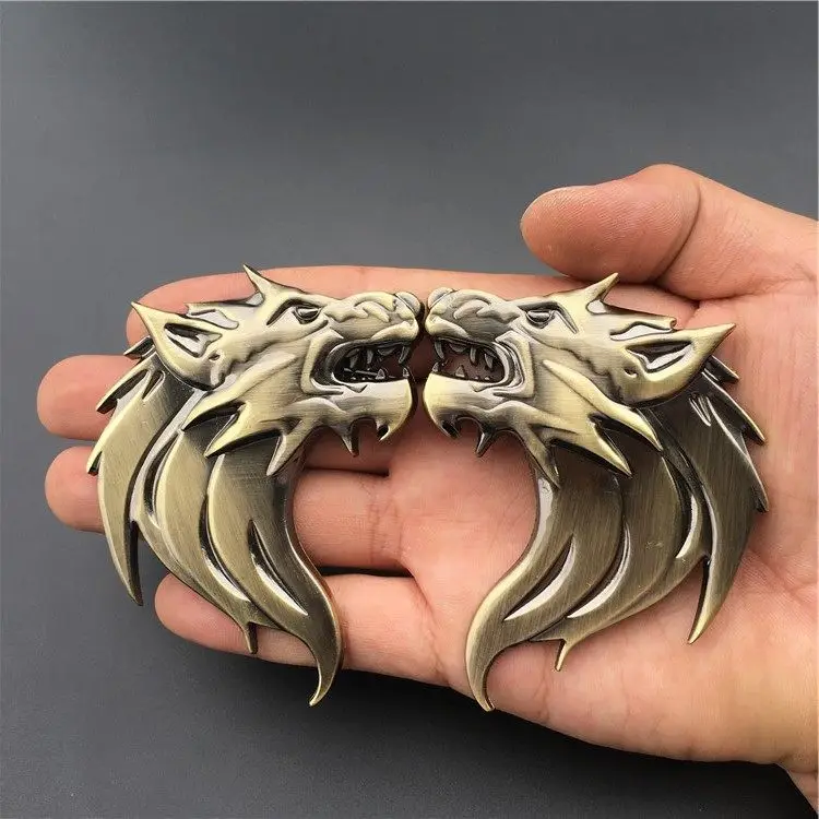 3D Stereoscopic Wolf Head Logo Beasty Body Logo Tail Sticker Decoration Car Styling PVC Metal Modification Chinese Net Label