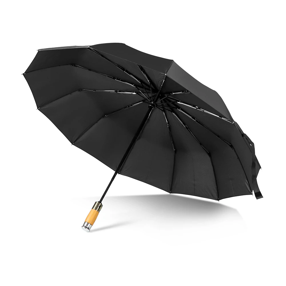 Quality Customized Parasol Wedding Black Umbrella Bamboo Handle Outdoor Beach Uv Protection Automatic Foldable Umbrella