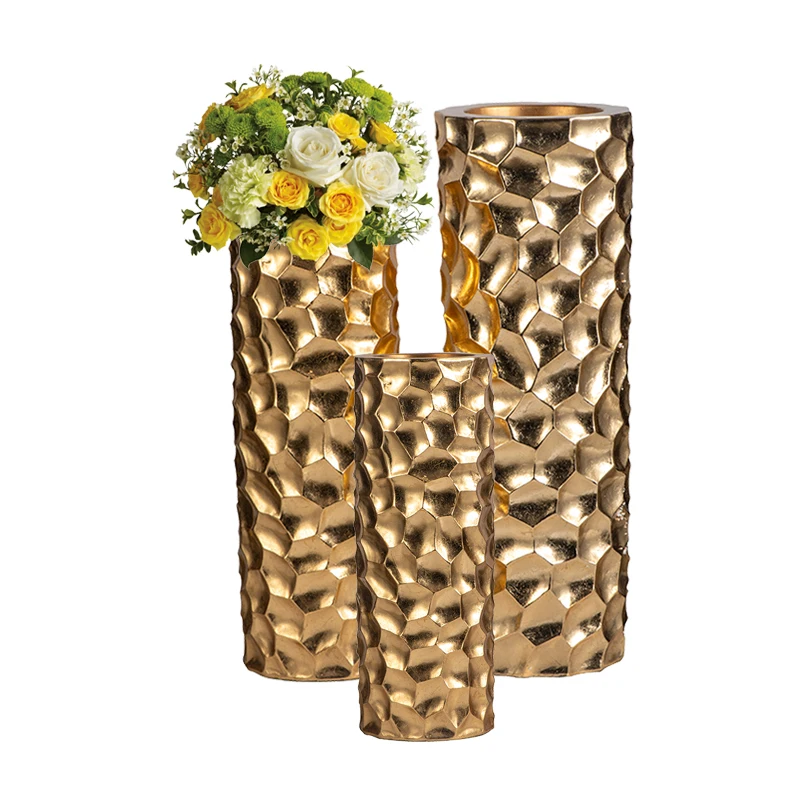 Set Of 3 Bud Vases Wedding Golden Flower Vase Decorations For Home Luxury Planter