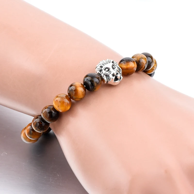 Men Tiger eye Gemstone Bian Natural Stone with lino head Bracelet,bracelet gem stone bracelet making