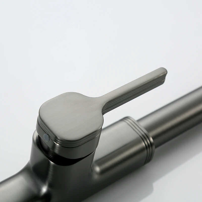 New Design Gun Gray Kitchen Sink Faucets Pull Out Sprayer Mixer Rainfall Waterfall Tap 360 Degree Rotation Kitchen Taps