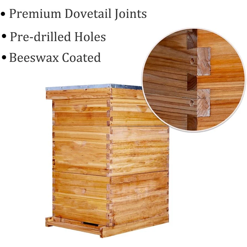8 Frame Wooden Bee Hives Complete Beehive Kit With 2 Deep Bee Boxes 1 Super Hive Box For Bees Indoor Outdoor Use