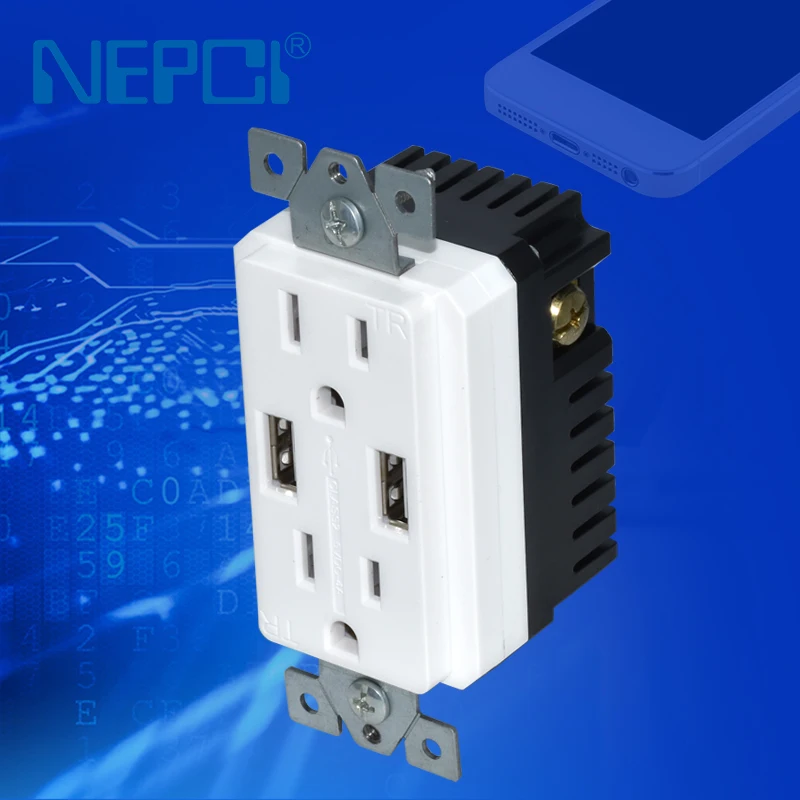 Electrical Wall outlet Power wall socket Surge Protector with 2 USB Charging Ports 2 outlet Extender  ETL listed XJY-USB-30-A/A