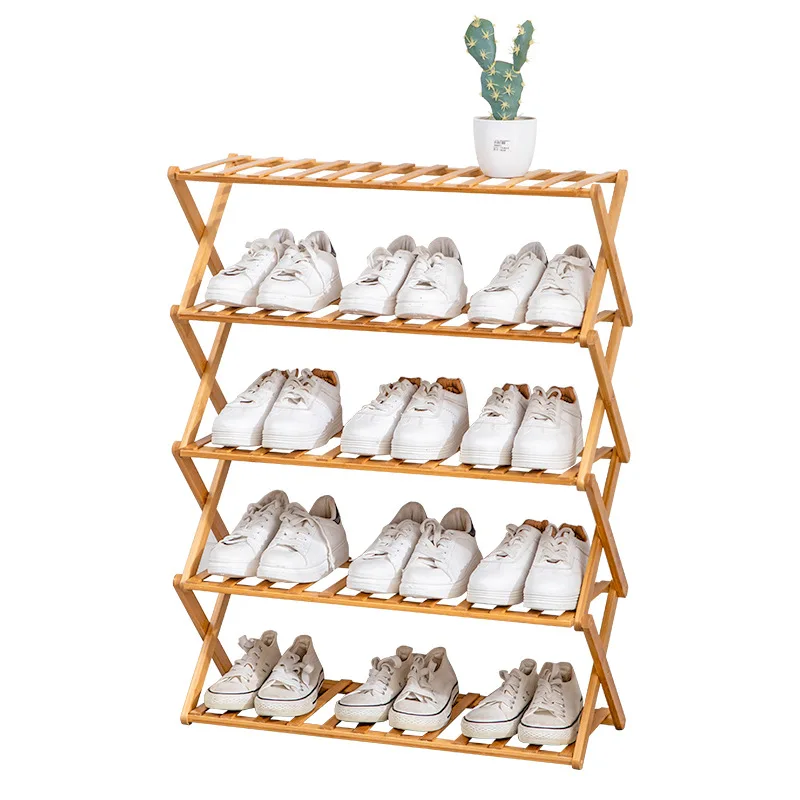 Wooden Foldable Shoe Rack Bamboo Shoes Storage Shelf Stackable Shoe Organizer Stackable Racks