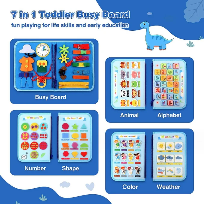 8 Pages  Busy Book Sensory Toy Help with Early Education Learning and Developing Motor Skills Perfect Felt Busy Board