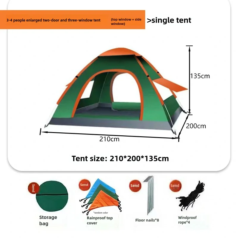 4-5 Person Automatic PVC Waterproof Camping Tent Large Space with 2 Doors 2 Windows White Color for Beach Hiking Outdoor Use
