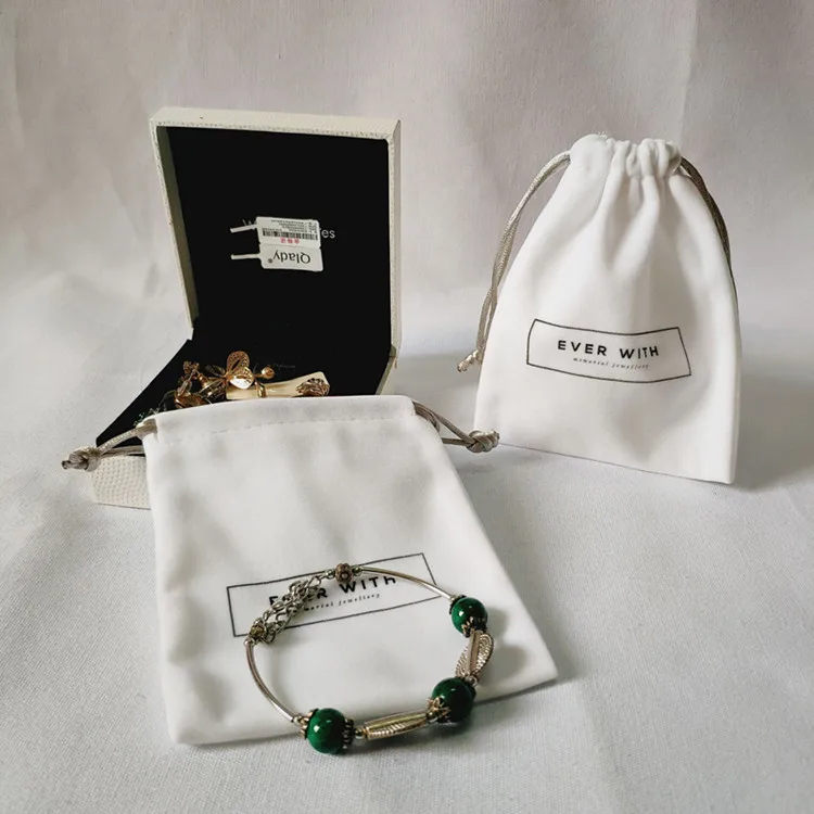 Бархатные Роскошные Мини-мешочки для ювелирных изделий цвета слоновой кости, подарочные сумки для ювелирных изделий с логотипом на заказ