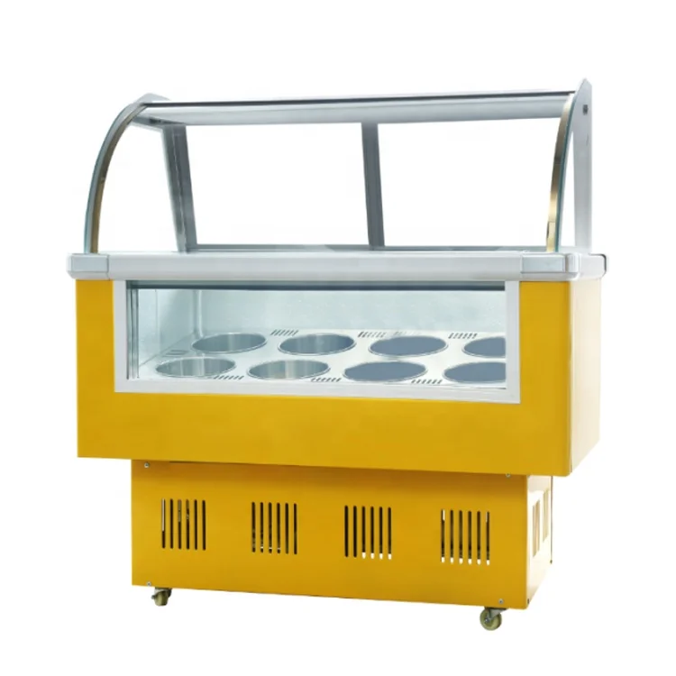 Commercial Shopping Mall Gelato Ice Cream Display Freezer With 12 Pans