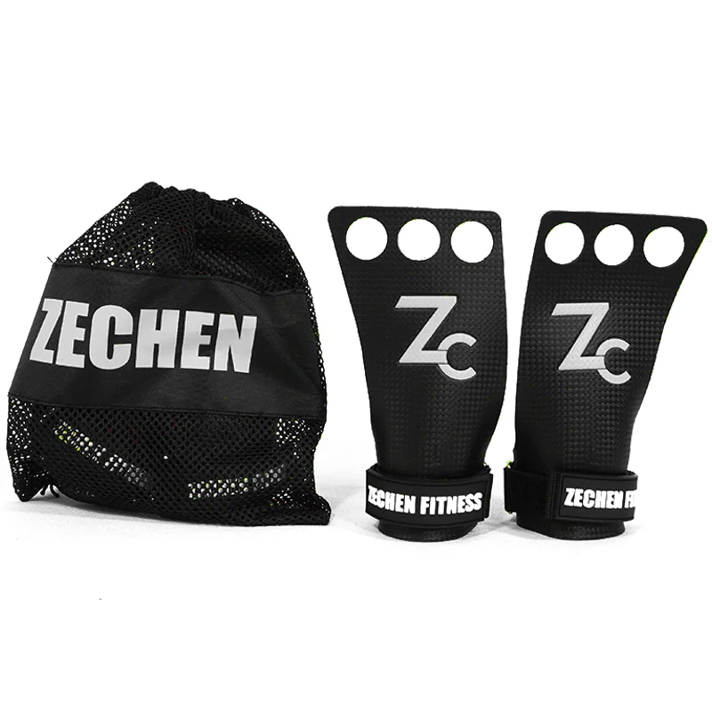 Crossfit protection 3 holes strength palm grip carbon microfiber leather grips calleras crossfit gym grip pads handgrip crossfit