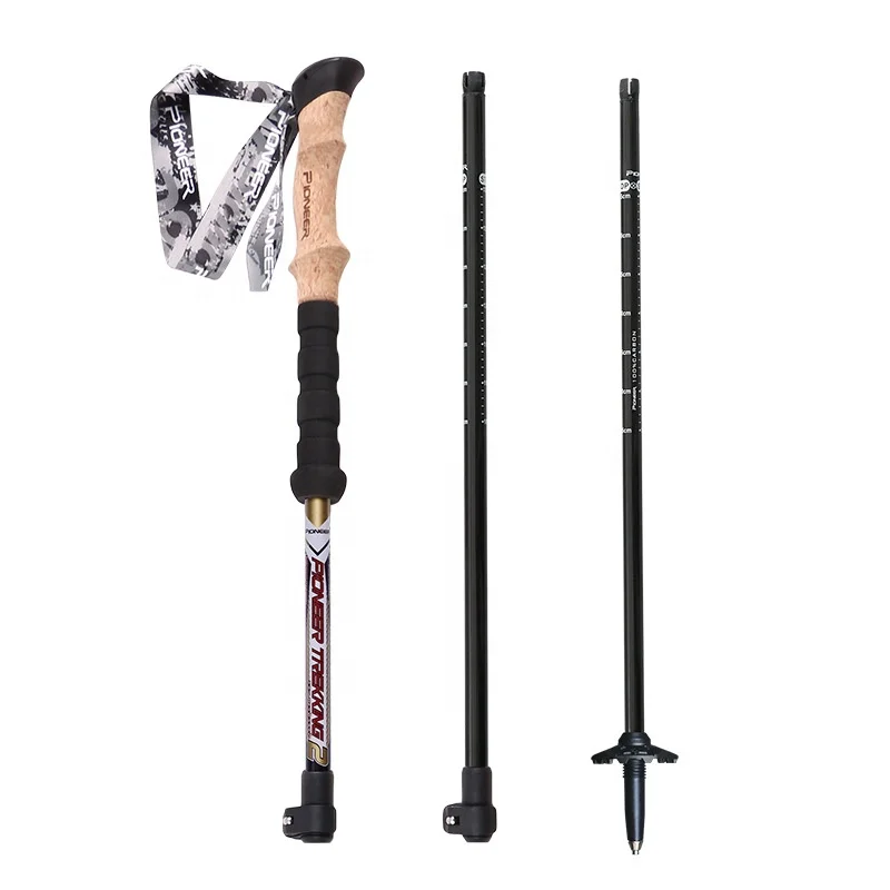 High Quality Alpenstock Telescopic Ultra Light 99% Carbon Fiber Trekking Poles Walking Hiking Sticks With Cork Handle