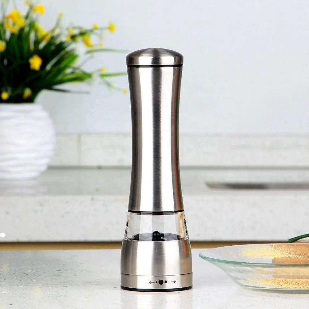
Automatic Adjustable Electric Stainless Steel Acrylic pepper Spice Mill And Salt Grinder Set 