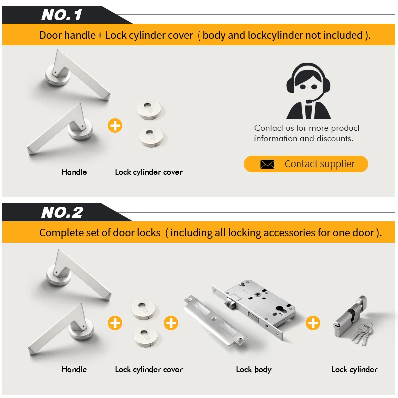 Modern Style American-Style Silvery Lever Door Lock for Hotel Interior Wooden Room High Quality Alloy Zinc Material for Bedrooms