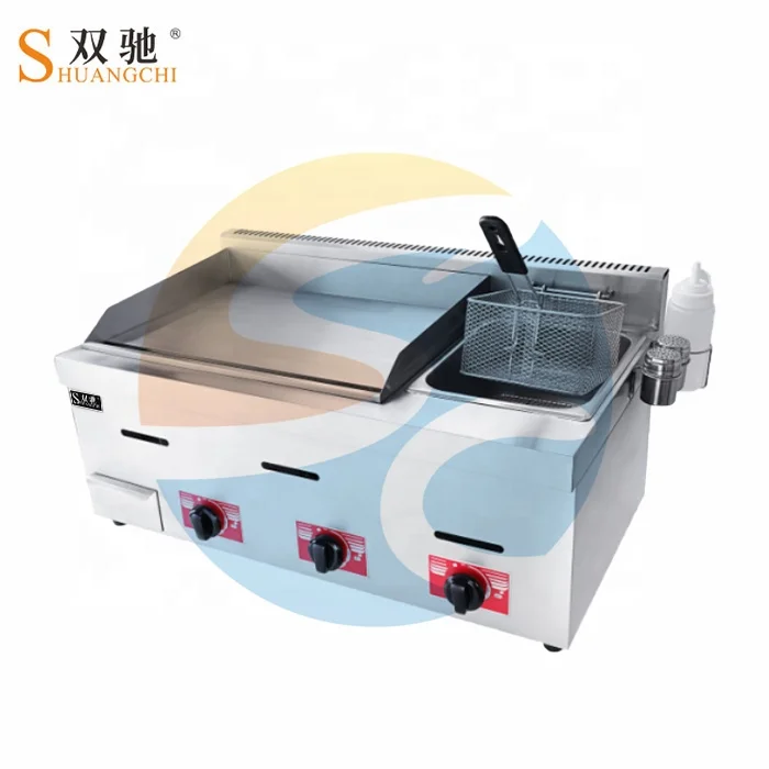 High Quality Table Top Gas Griddle Machine With Gas Fryer LPG Beef Pork Meat Roaster Machine Cooking Stove for Restaurant