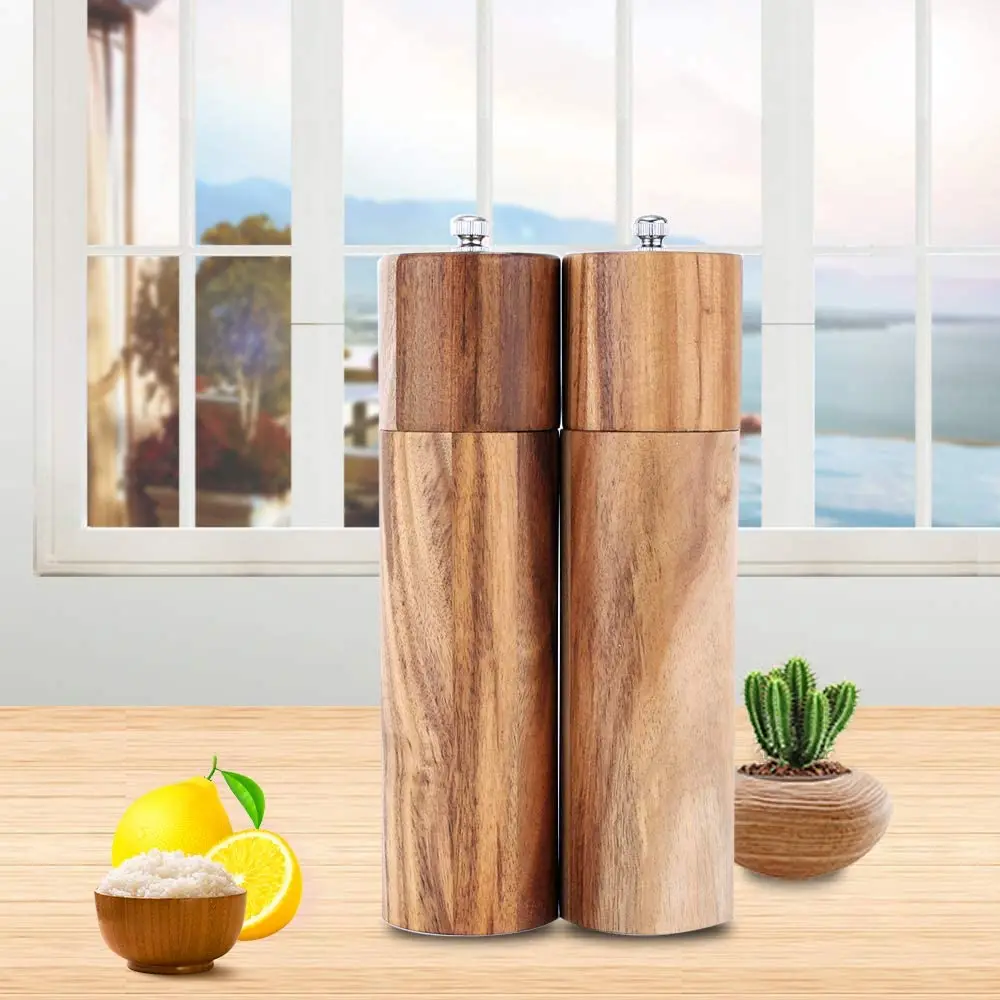 
Wooden Salt and Pepper Grinder Set, Manual, Acacia Wood, 8