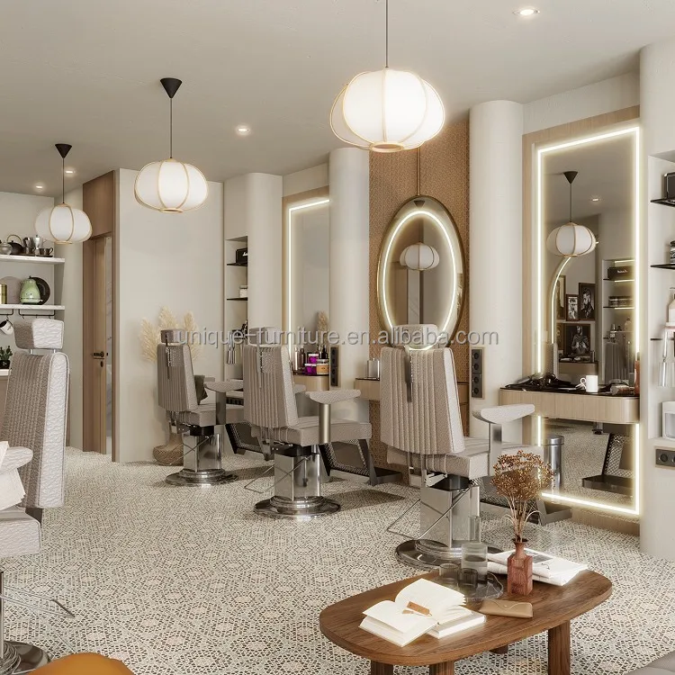 New invention double sided mirror station salon styling station barber shop fixture LED light mirror salon stations for sale