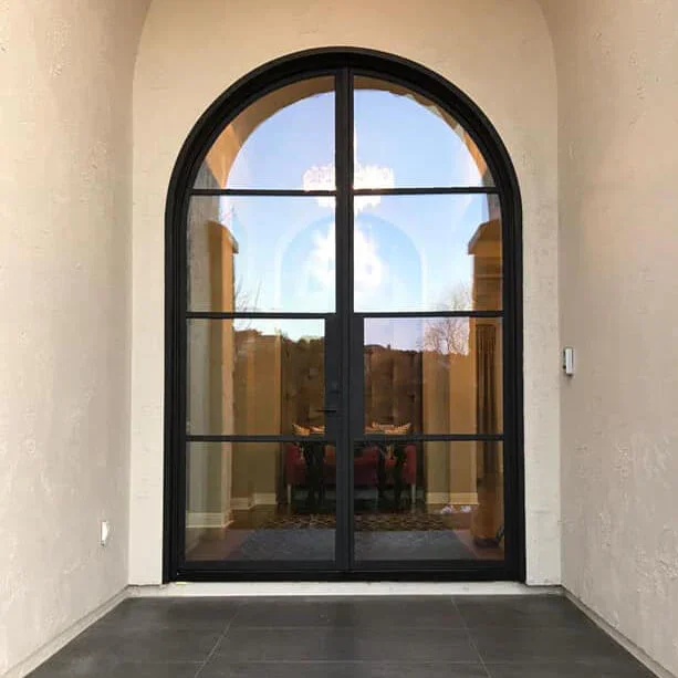 Modern Designs Customized Interior Iron Glass Door Double Tempered Glass: Arched + Lattice