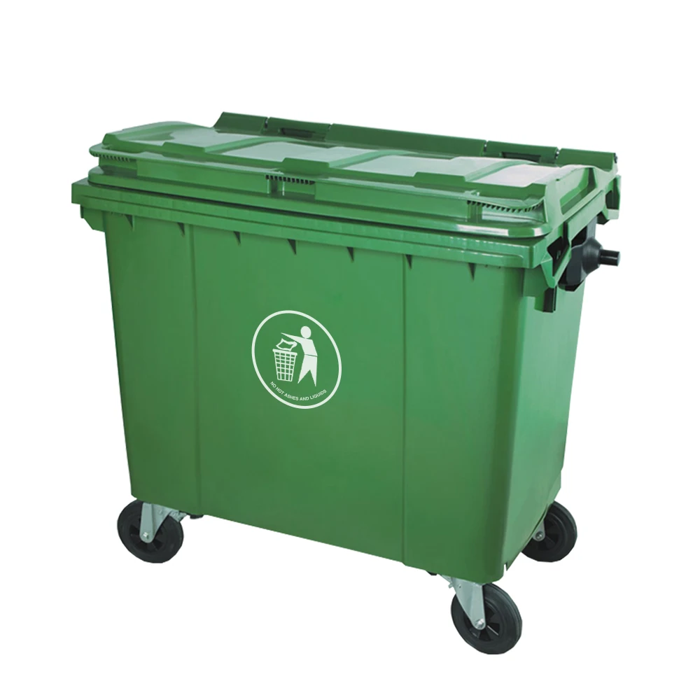 Standard size outdoor large 660liter blue green wheeled moving plastic dustbin