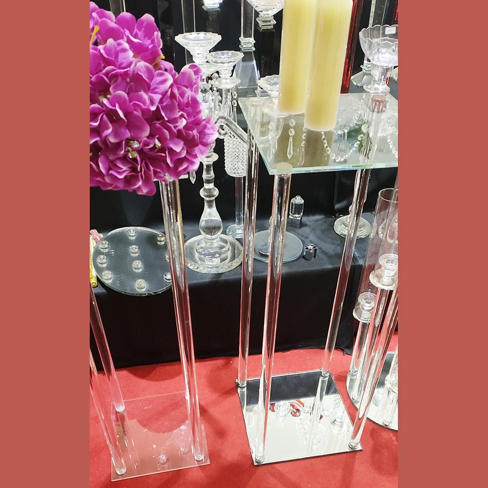 Wholesale Church decoration crystal 4 pillar flower stand glass flower tall stand