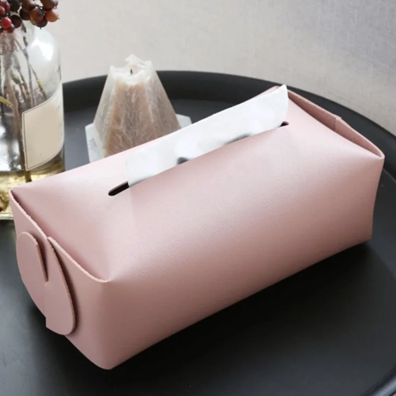 Custom Logo Easy Used Rectangle Foldable Tissue Storage Box Towel Paper Holder Pu Leather Napkin Box for Home Car Decor