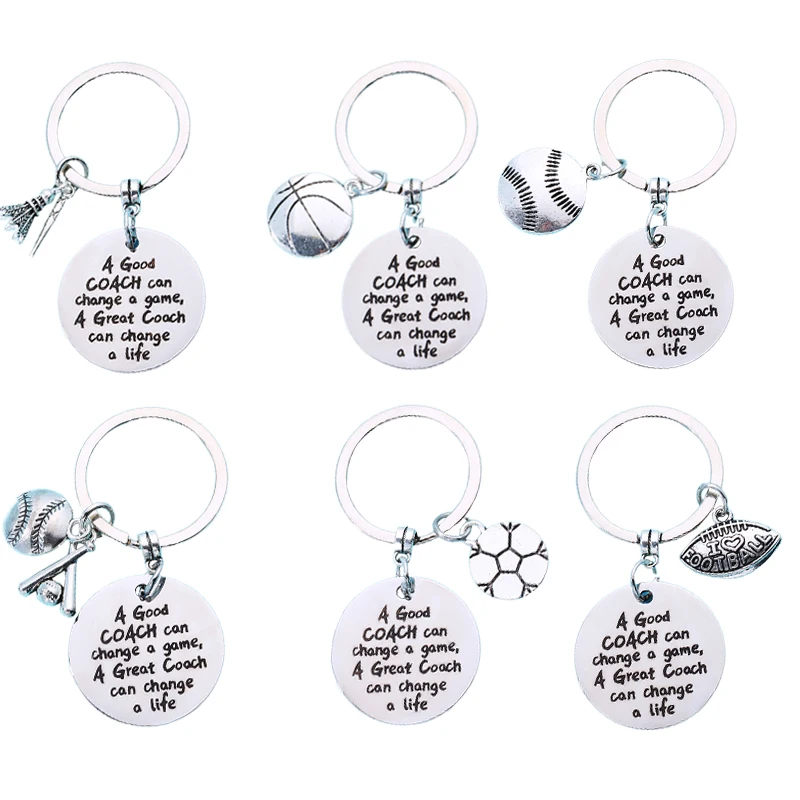 Explosive sports baseball slogan keychain badminton basketball pendant stainless steel series charm backpack key charm accessori