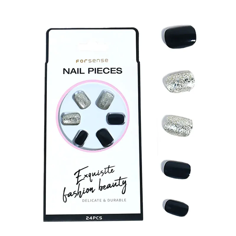 wholesale barbie baby pink glitter box of press on nails with glue fake nails short false nails artificial fingernails for women