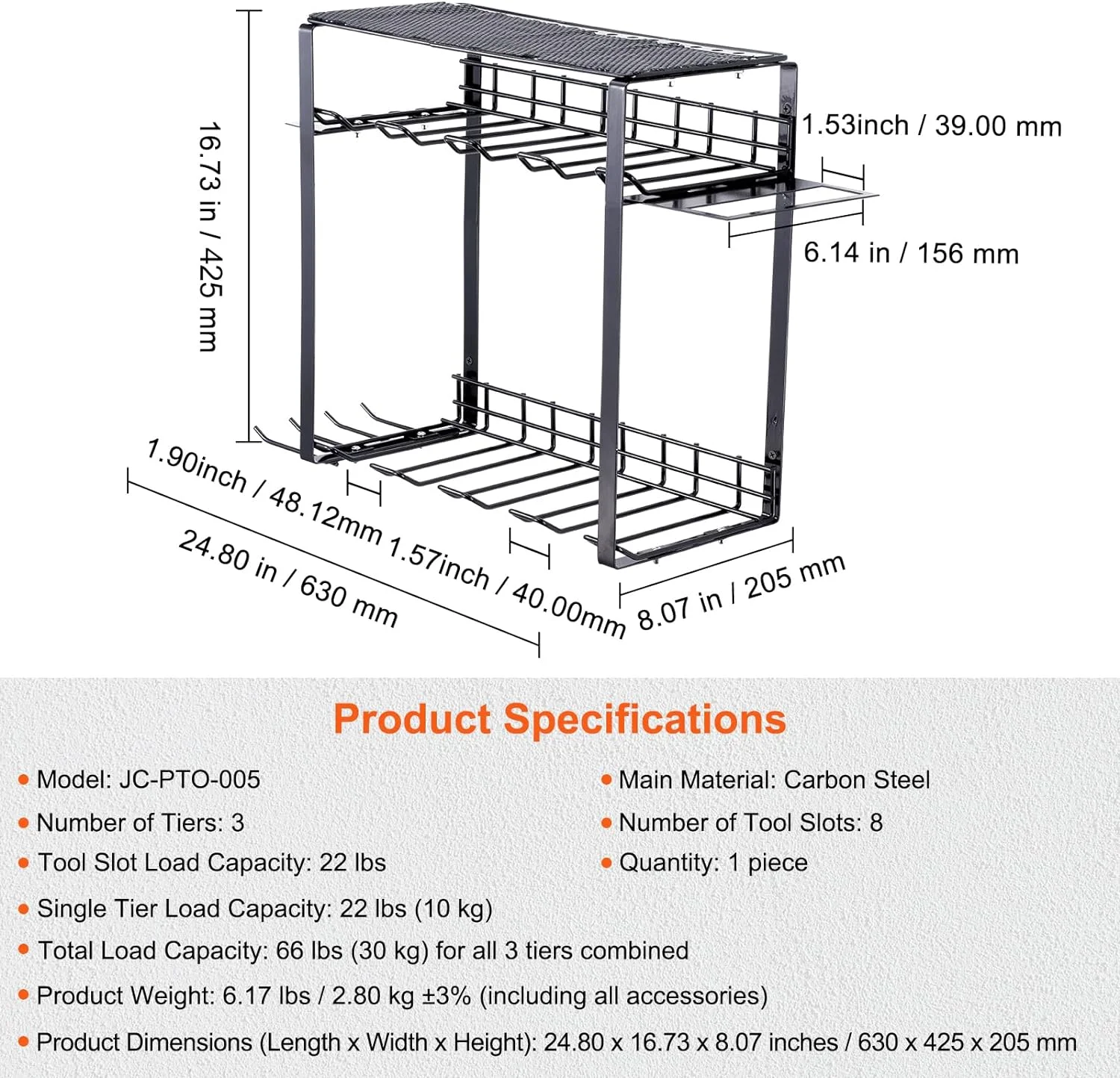 8 Slot 3 Tier Wall Mount Battery Charging Station Storage Rack Multifunctional Garage Organization Screwdriver Pliers Heavy Duty