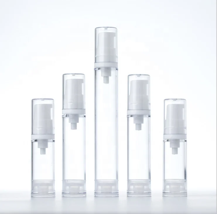 Low price clear plastic cosmetic sprayer bottles airless pump bottle 10 ml 15ml 5ml airless lotion serum bottle ready to ship