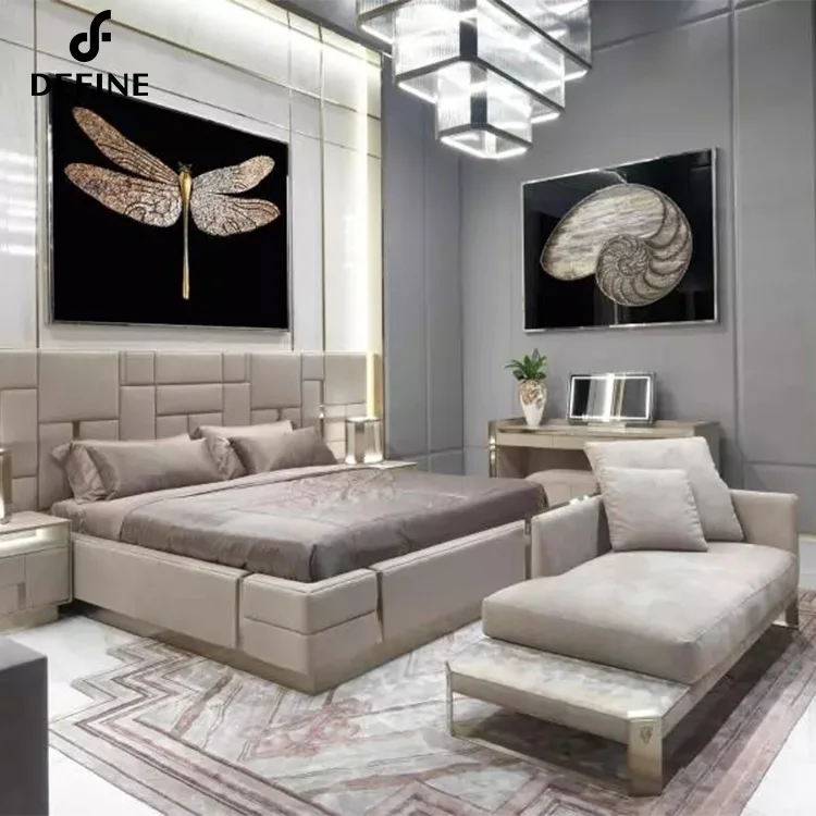 Italian design bedroom furniture big headboard leather luxury king size bed